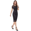 Kate Kasin de manga corta de cuello de cuello Hips-Wrapped Bodycon vestido de encaje negro KK001007-1